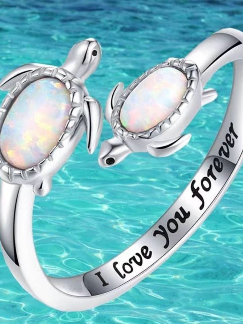 Opal Turtle Open Ring - Silver Tone - I Love You Forever - Picture 3 of 3